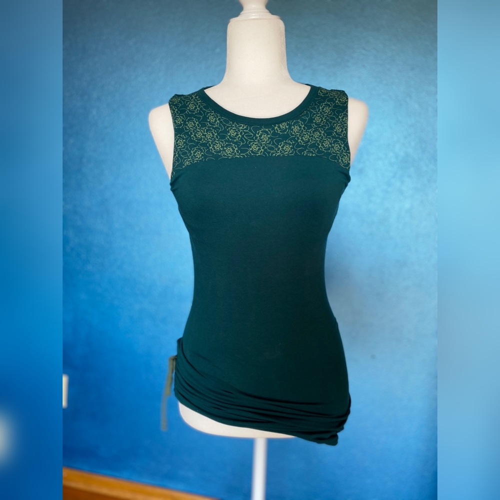 Organic Fitted Top w/ruched side blue/green
